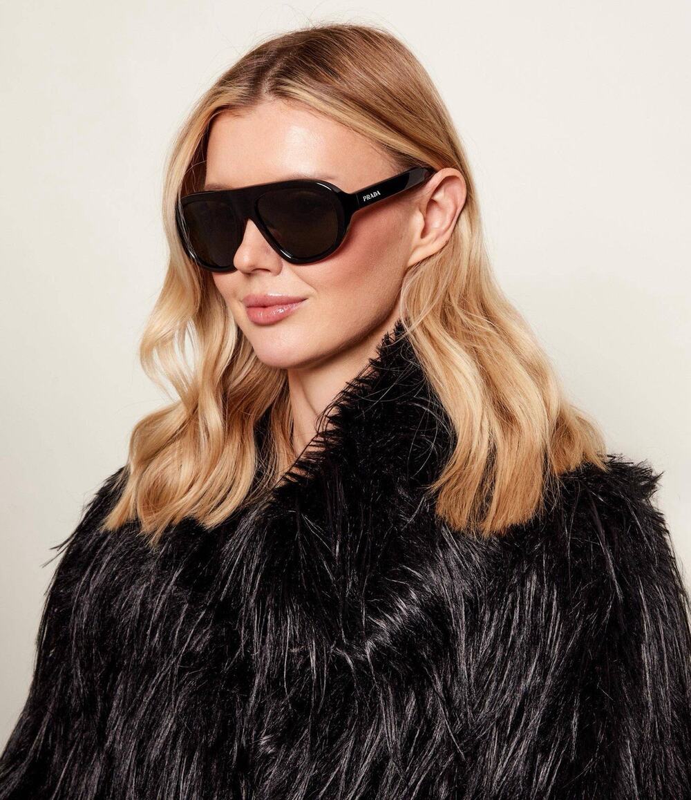 PRADA PR C05S 16K08Z Black Dark Grey Lens Oversized Sunglasses AUTHENTIC